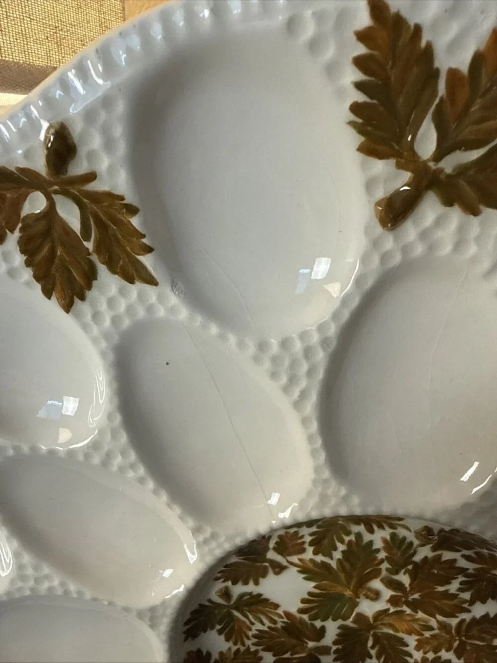 Vintage Thanksgiving Autumn Leaf Deviled Egg Platter Holds 24 eggs 13